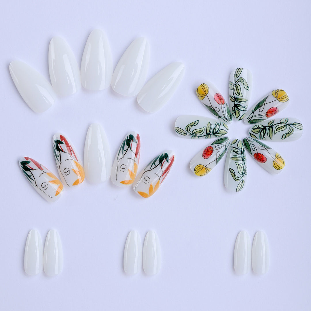 Artificial nails with floral patterns Bowlift
