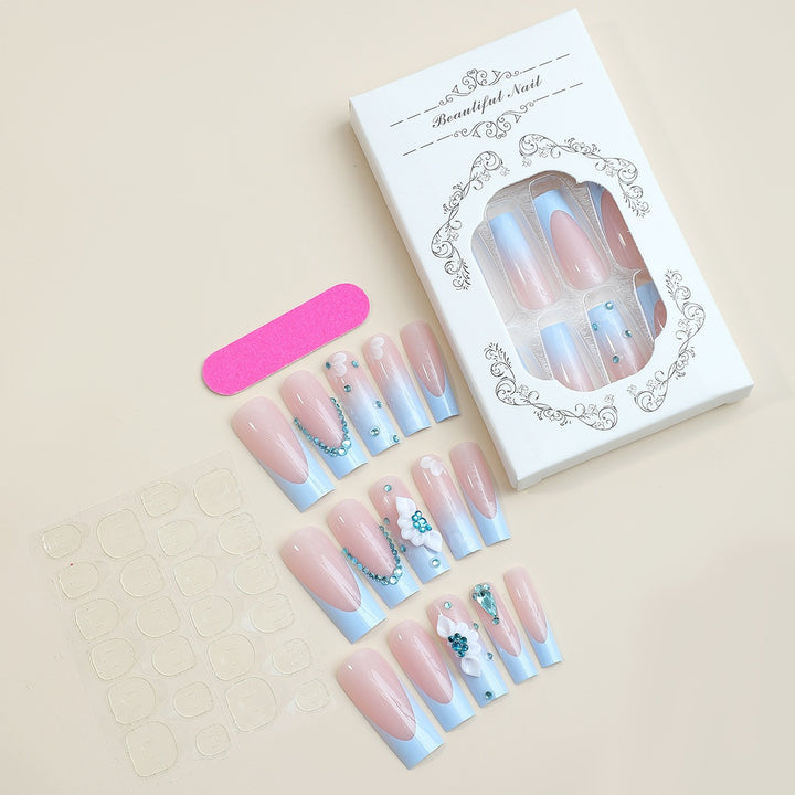 Artificial nail set with luxurious decorations and delicate ombre effect Bowlift