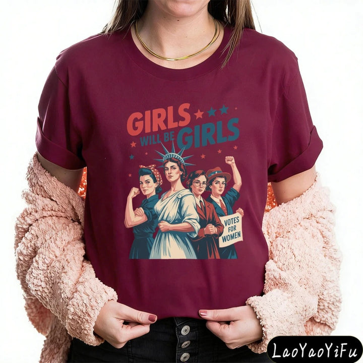 Women's nan vintage-inspired feminist graphic t-shirt with suffragette illustration Bowlift