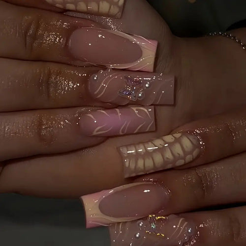 Premium Artistic Long-Length Press-On Nails Bowlift