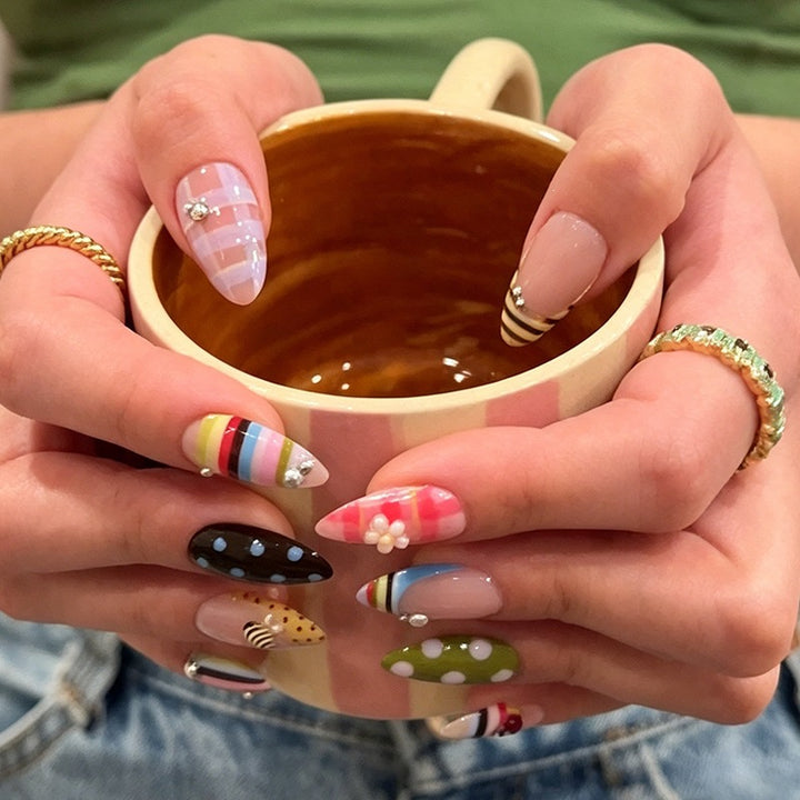 Acrylic nail set with colorful patterns and creative designs Bowlift