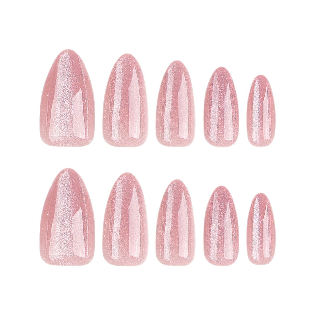 Glamorous artificial nails with shimmering effect and elegant shape Bowlift