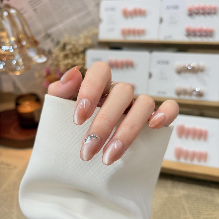 Elegant Press-On Nail Set with Crystal Accent Bowlift