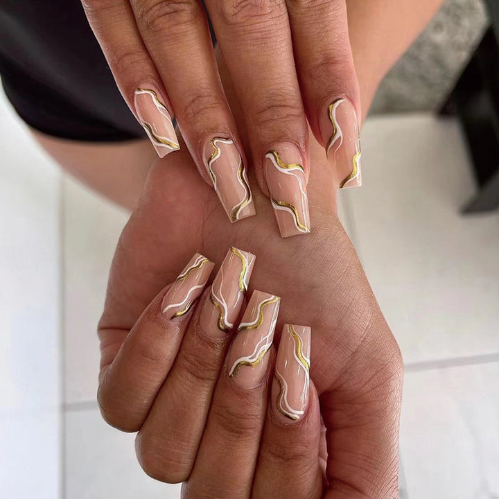 Artful Nail Extensions with Elegant Wave Design Bowlift