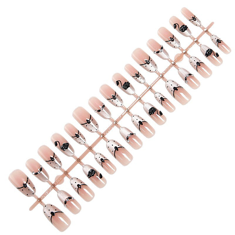 Artificial nails with floral accents and elegant shine Bowlift