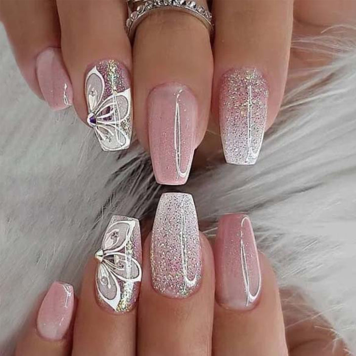 Ornate Butterfly-Inspired Acrylic Nail Extensions Bowlift