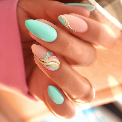 Artistic Press-On Nails Set with Unique Swirl Patterns Bowlift