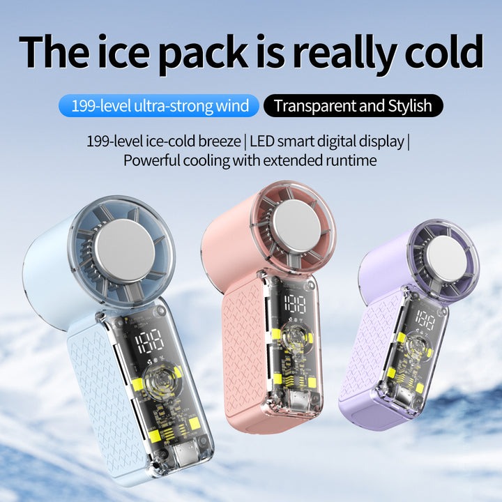 Unisex nan portable handheld transparent cooling fan with smart LED display and adjustable high-speed airflow Bowlift