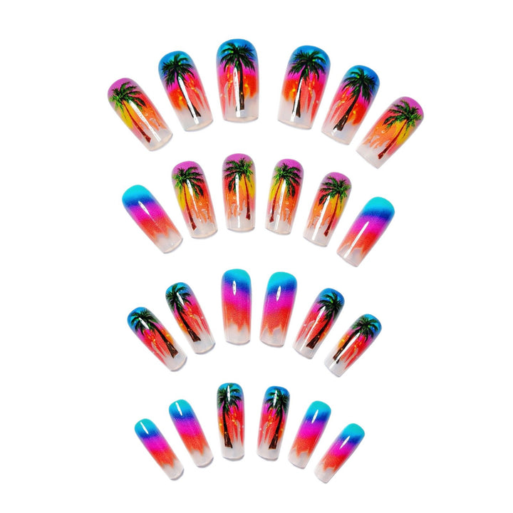 Artificial nails with tropical palm and sunset design Bowlift
