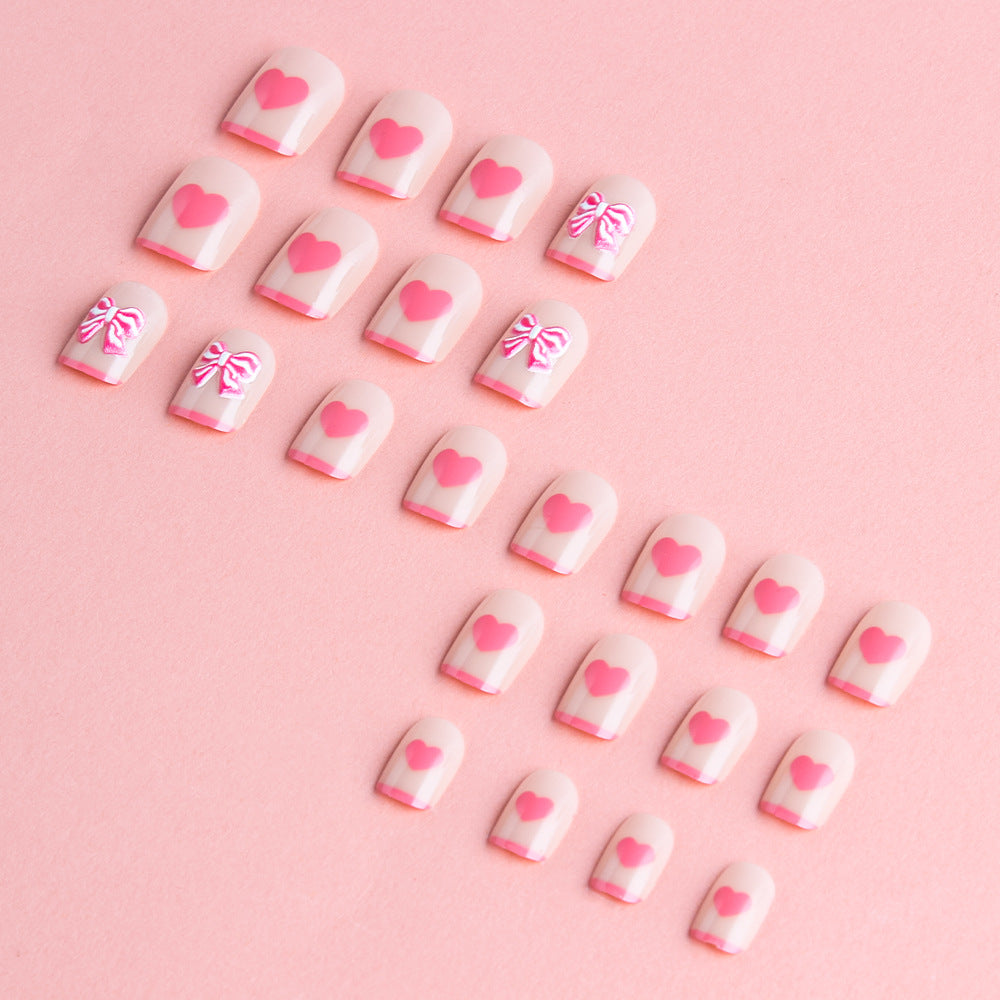 Heart and Bow-Embellished Press-On Nail Art Bowlift