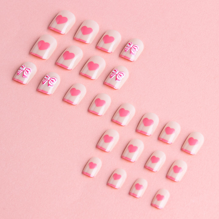 Heart and Bow-Embellished Press-On Nail Art Bowlift