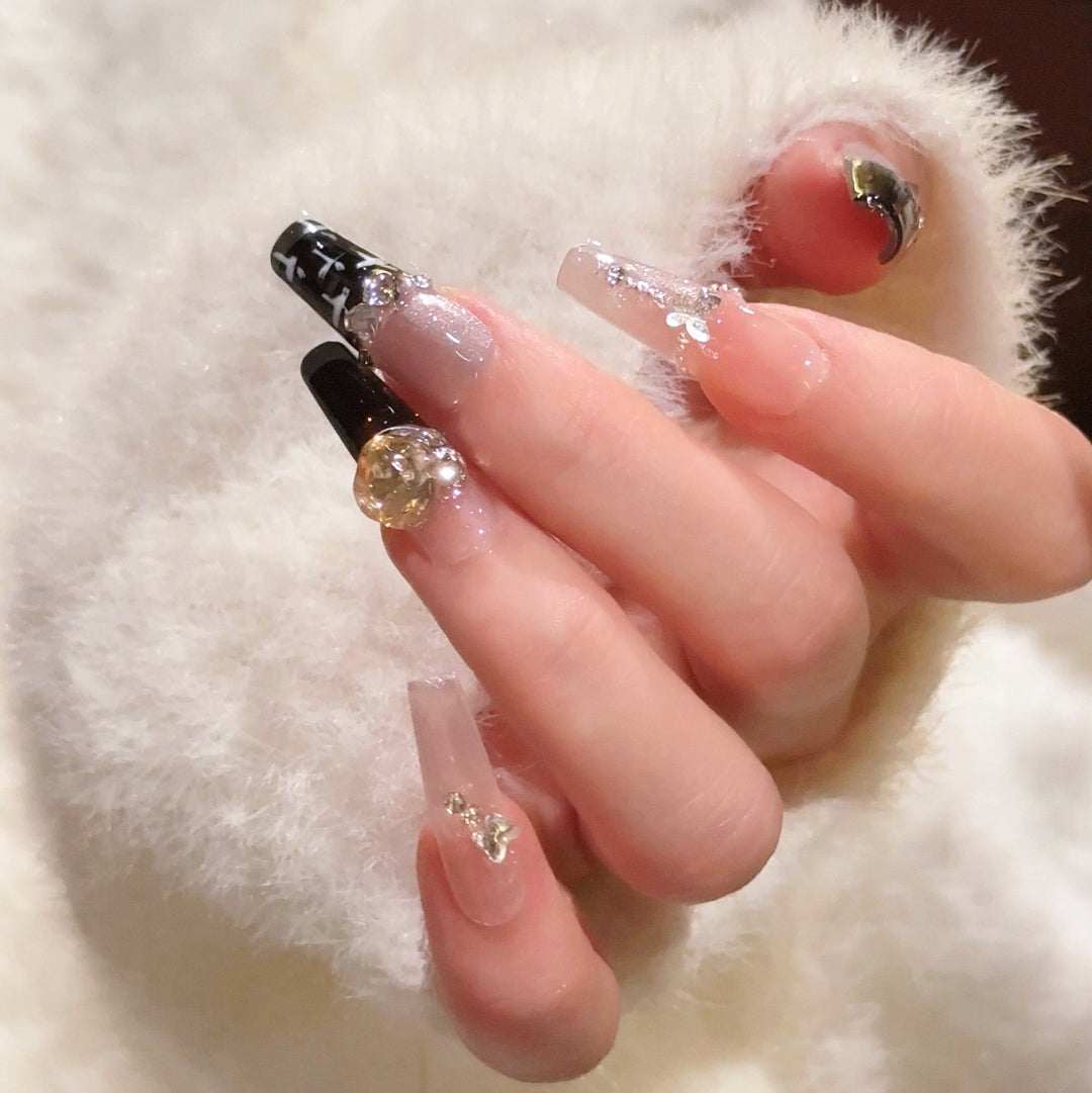 Artistic Gem-Accented Press-On Nail Extensions Bowlift