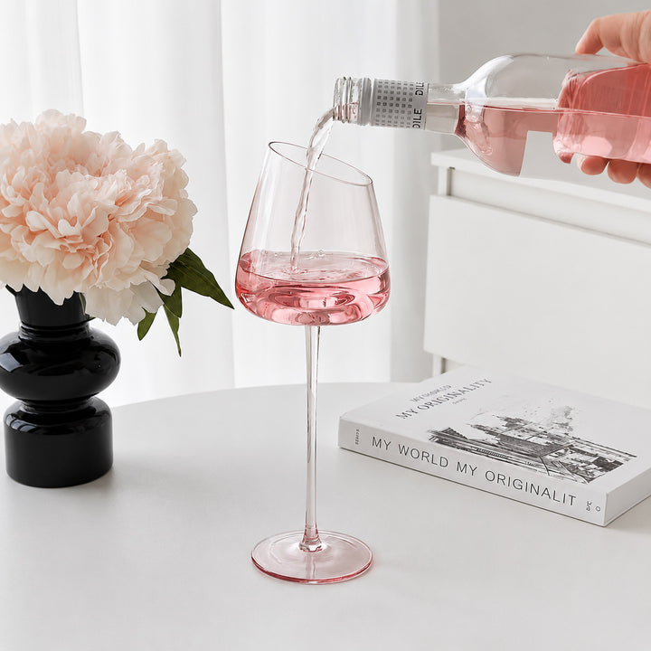 Tilted Rim Tall Stemmed Rose Wine Goblet Bowlift