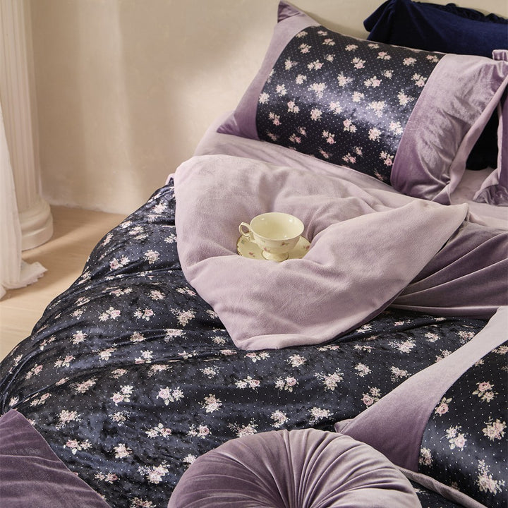 Luxurious Velvet-Trim Reversible Floral Print Comforter & Duvet Ensemble