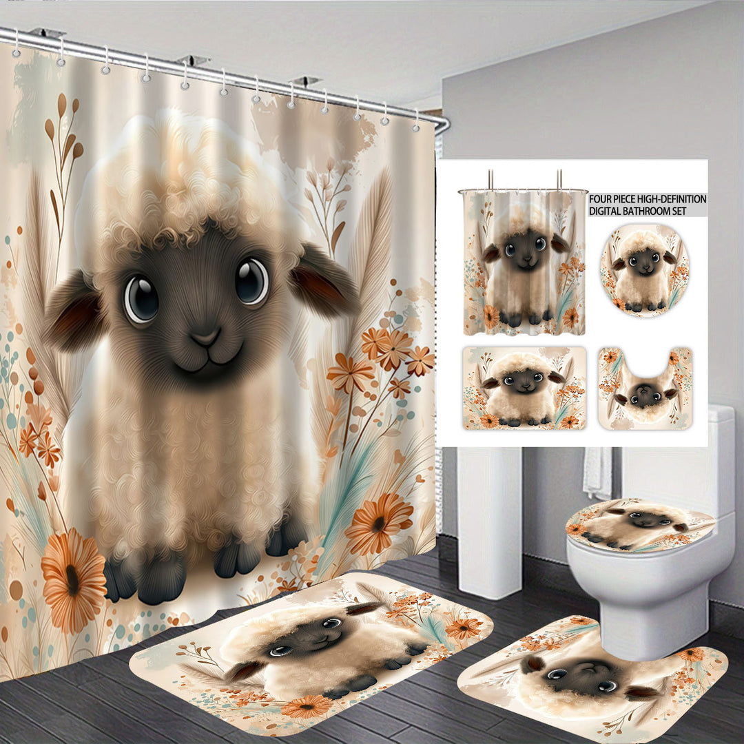 Cartoon Lamb-Themed Bathroom Décor Set Bowlift