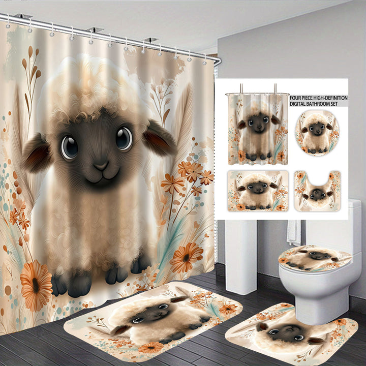 Cartoon Lamb-Themed Bathroom Décor Set Bowlift