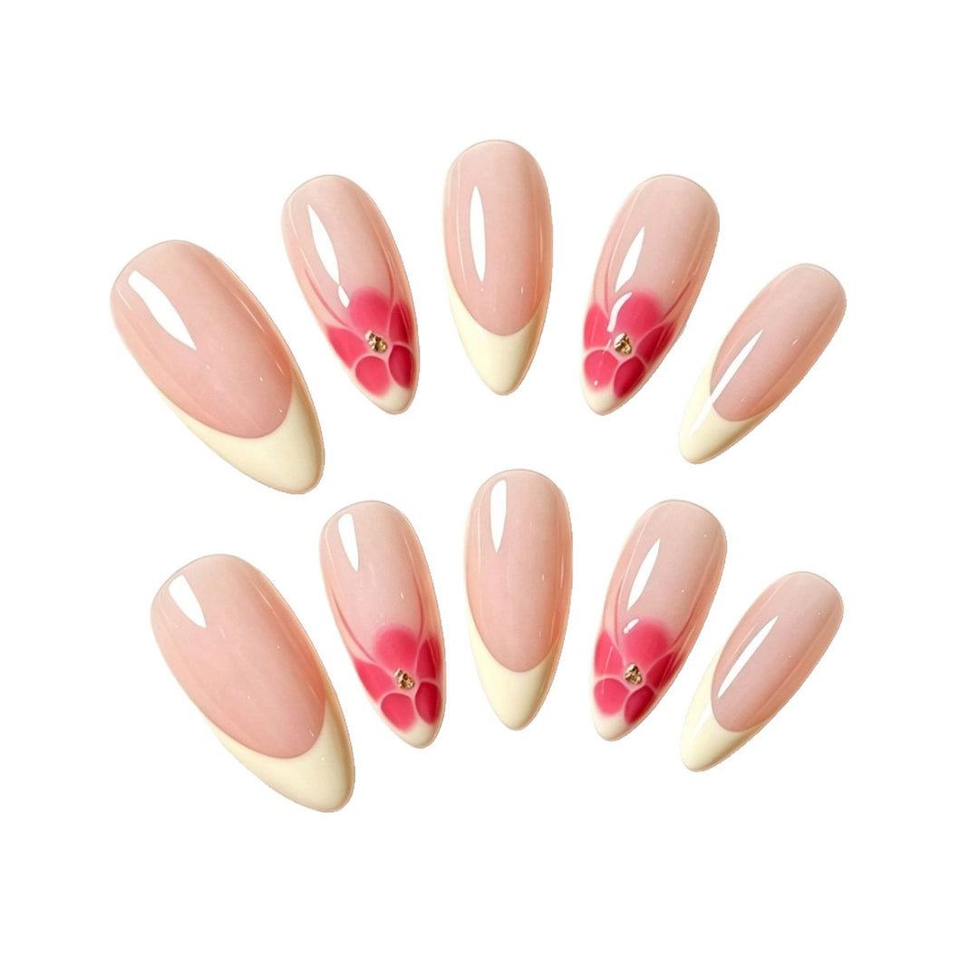 Floral-Accent French Tip Press-On Nail Set Bowlift