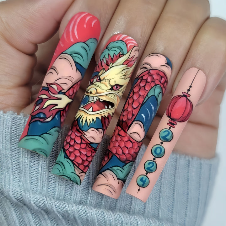 Creative artificial nails in Asian dragon design Bowlift