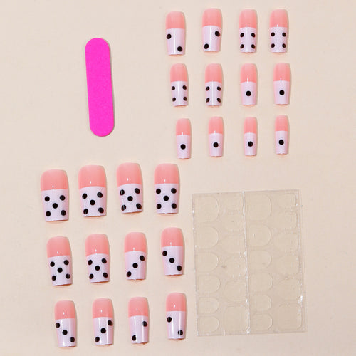 Decorative Polka Dot French Tip Nail Extensions Bowlift