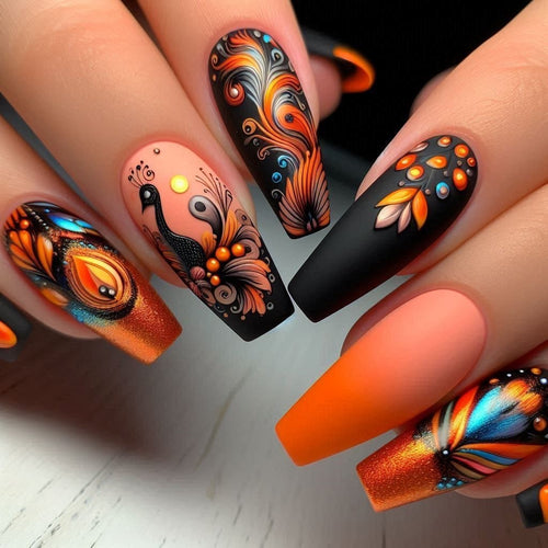 Creative Nail Art Set with Colorful Feather Designs Bowlift