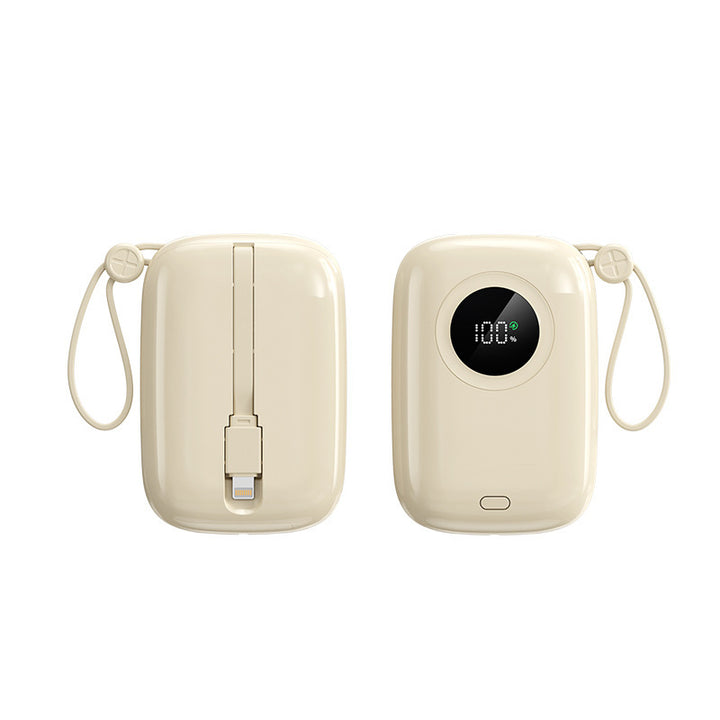 Compact and powerful power bank with digital charging display and integrated cable Bowlift