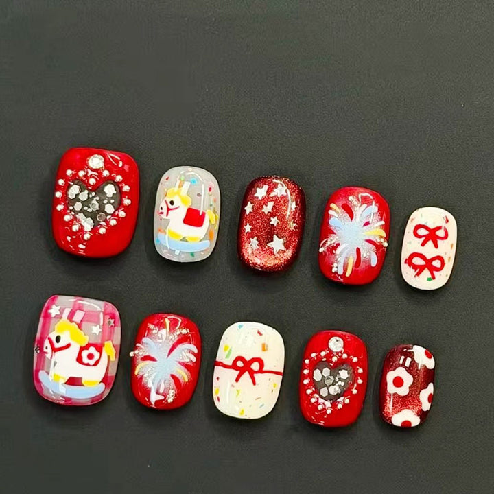 Artistic Cat-Themed Press-On Nail Art Set Bowlift