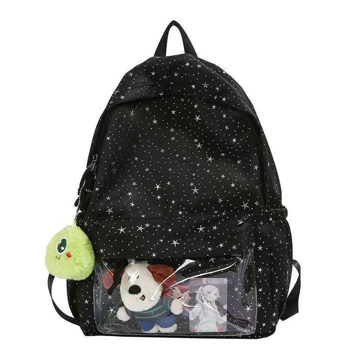 Backpack with Transparent Front Pocket and Cozy Bowlift Motif