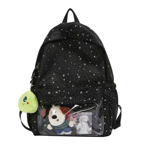 Backpack with Transparent Front Pocket and Cozy Bowlift Motif