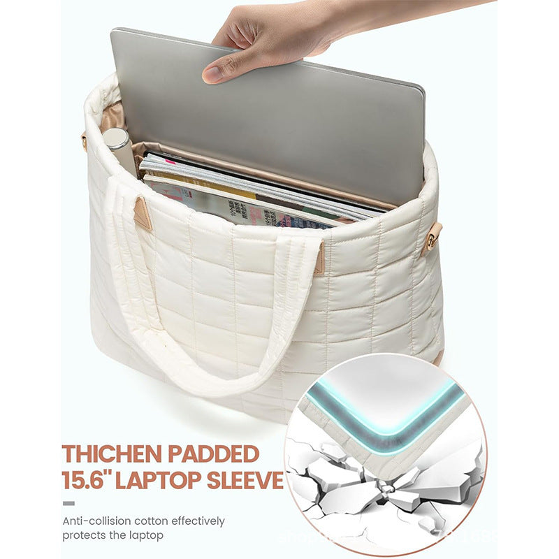 Fashionable quilted tote bag with removable cosmetic pouch Bowlift