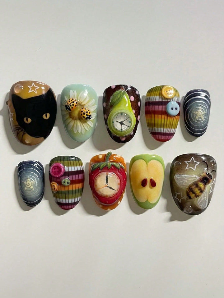 Artistic Ocean-Themed Press-On Nail Art Bowlift