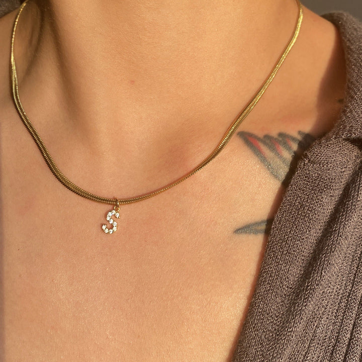 BowLift | Dainty Diamond Letter Initial Herringbone Necklace