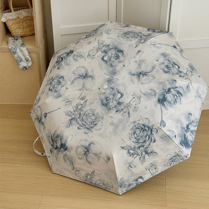Ladies Folding Umbrella with Romantic Floral Design Bowlift