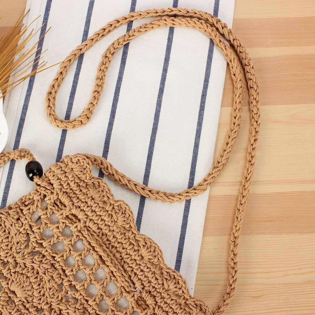 Handmade macrame shoulder bag with ruffled trim Bowlift