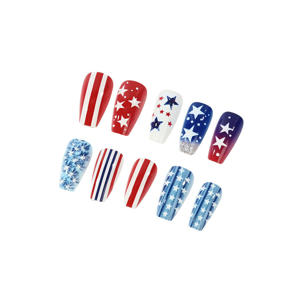 Artificial nails with patriotic star and stripe design Bowlift