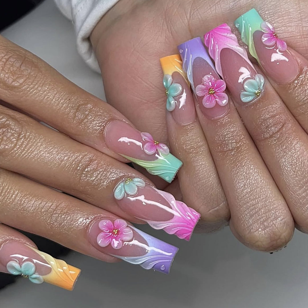 Floral-Inspired Acrylic Nail Art Extensions Bowlift
