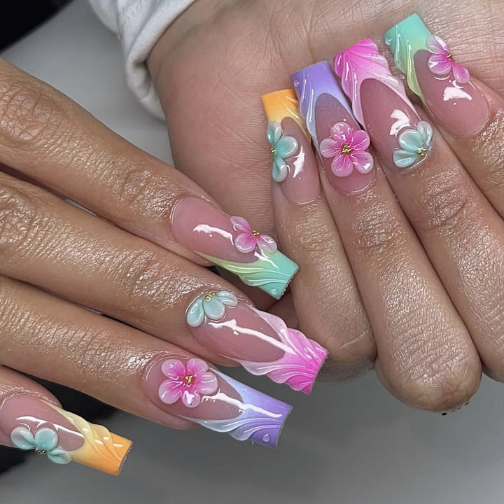 Floral-Inspired Acrylic Nail Art Extensions Bowlift
