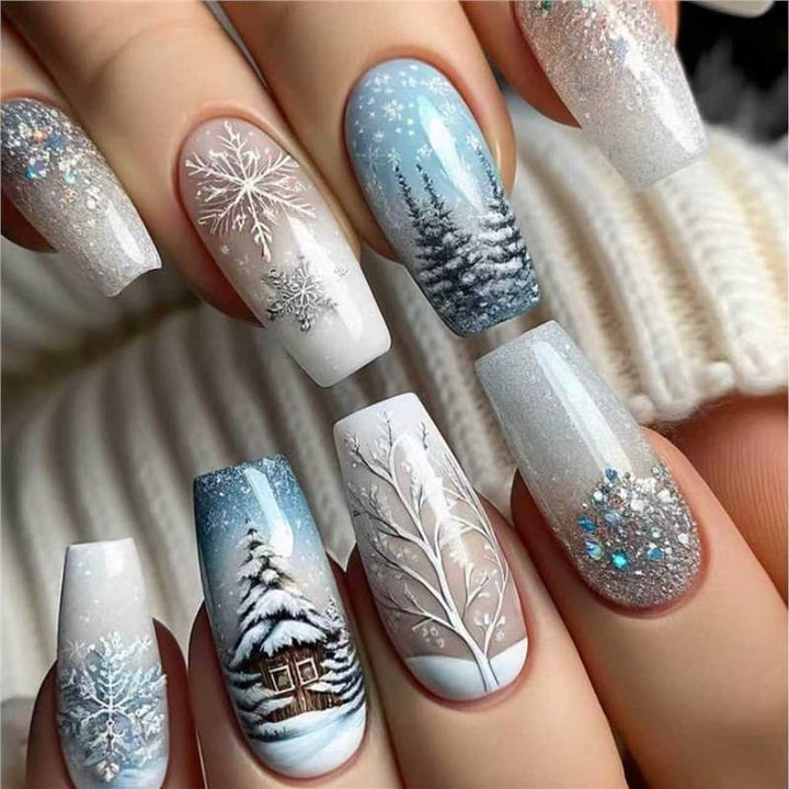 Festive Holiday-Themed Press-On Nail Art Set Bowlift