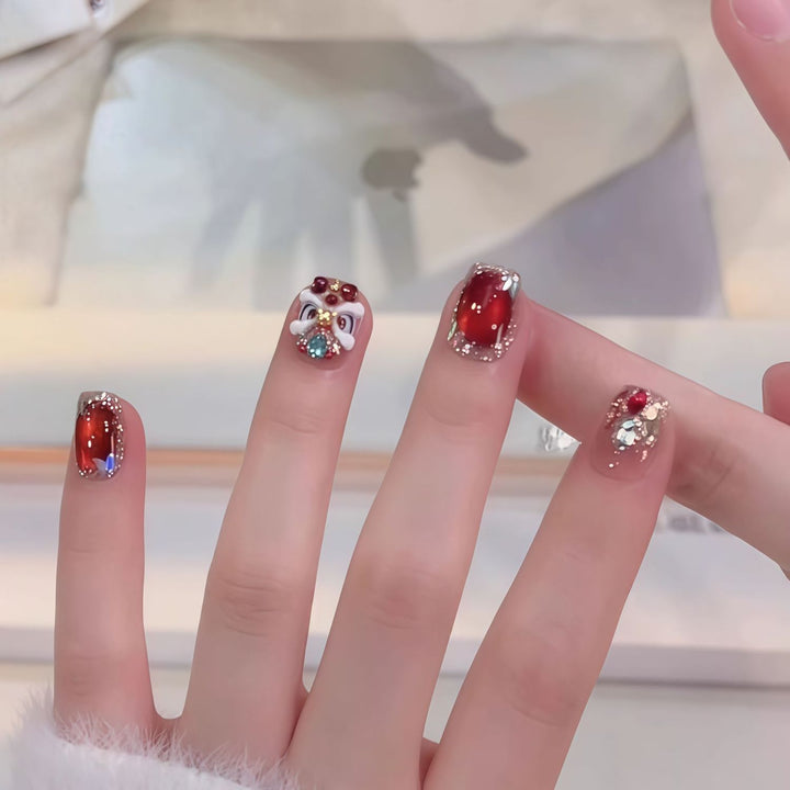 Elegant Gemstone Embellished Press-On Nail Set Bowlift