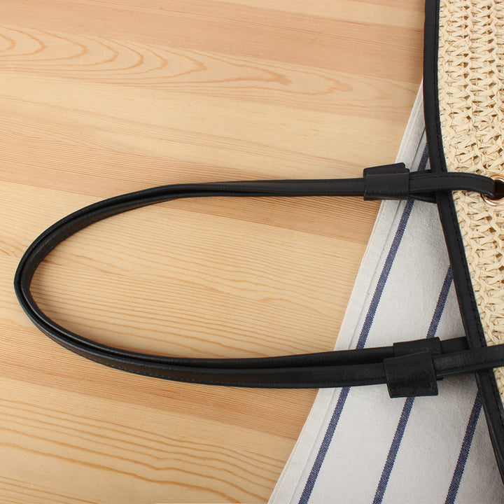 Braided Beach Bag with Elegant Leather Accent Bowlift