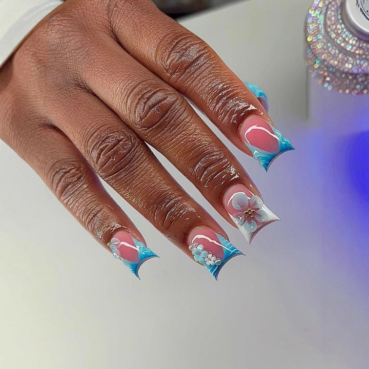 Artistic Acrylic Floral Nail Enhancements Bowlift