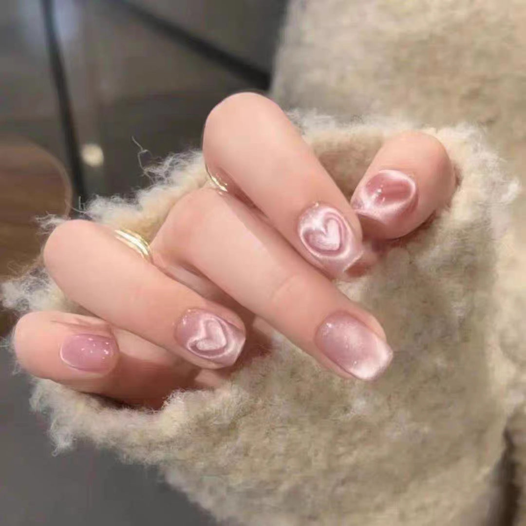 Artistic Press-On Nail Set with Floral and Glossy Accents Bowlift