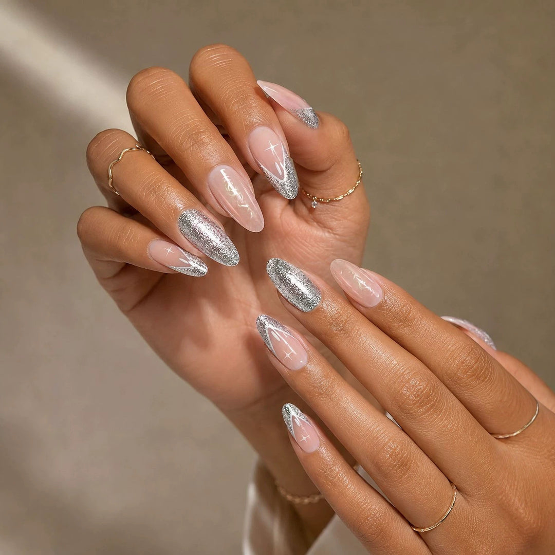 Elegant Stiletto Glitter Nail Enhancements Bowlift