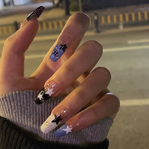 Artful Nail Extensions with Star Motif Bowlift