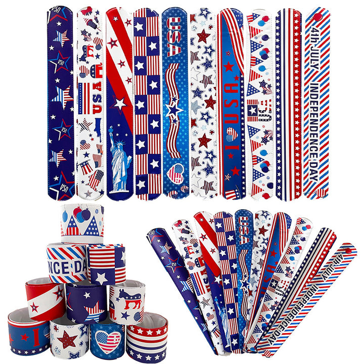 Unisex nan patriotic Slap Bracelets multi-piece bracelet set with flexible metal core and USA motifs Bowlift