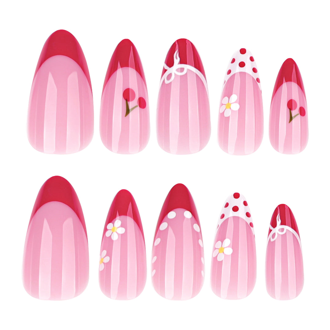 Artistic Nail Extensions with Cheerful Cherry Design Bowlift
