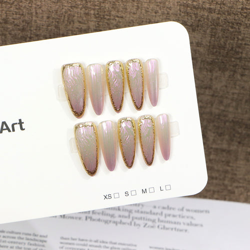 Luxury Press-On Nail Set with Elegant Metallic Edges Bowlift