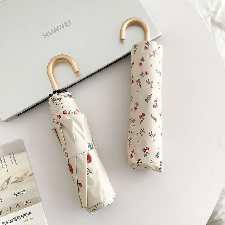 Women's Folding Umbrella with Floral Design and Ergonomic Handle Bowlift
