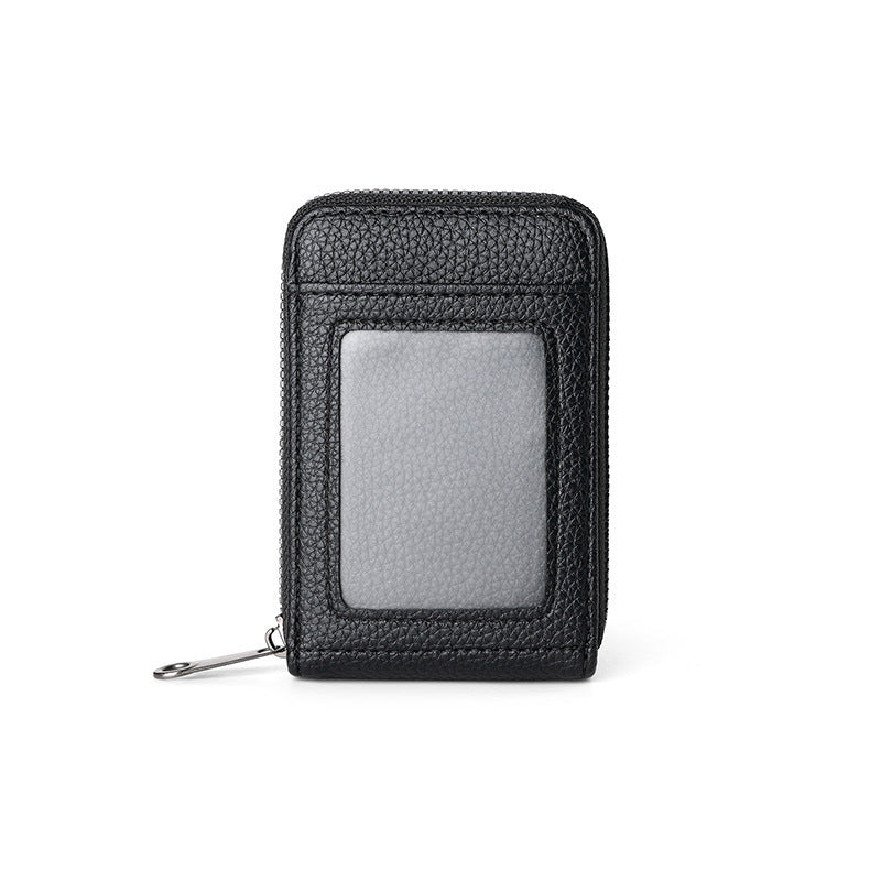 RFID-Blocking Textured Leather Zip Card Holder Bowlift