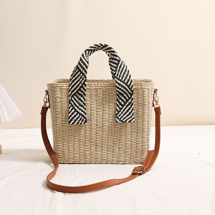 Woven natural material handbag with removable shoulder strap Bowlift