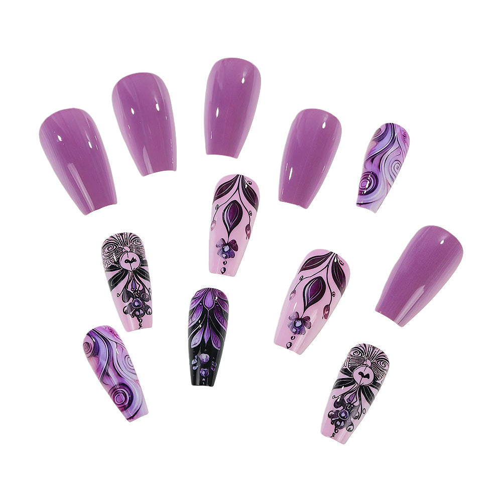 Artificial nails with intricate purple pattern Bowlift
